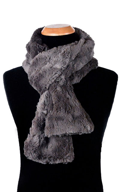 Men's Standard Scarf in Cuddly Faux Fur in Gray | Handmade in Seattle WA | Pandemonium Millinery