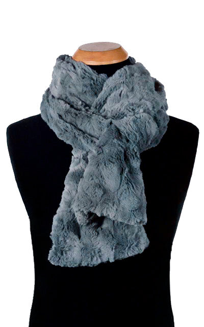 Men's Standard Scarf in Cuddly Faux Fur in Slate | Handmade in Seattle WA | Pandemonium Millinery
