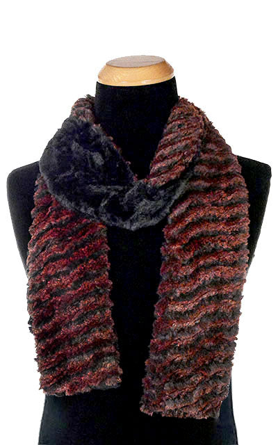 Men's Classic Skinny Scarf | Desert Sand Crimson Luxury Faux Fur and Black | handmade in Seattle, WA USA by Pandemonium Millinery