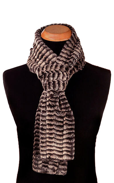 Men's Classic Skinny Scarf Luxury Faux Fur in 8MM Sepia by Pandemonium Millinery