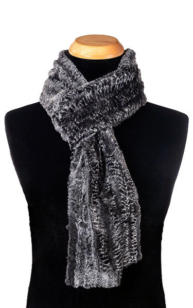 Men’s Product shot on mannequin of Skinny Classic Scarf Rattle ‘n’ shake animal snake print Faux Fur | Handmade by Pandemonium Millinery Seattle, WA USA