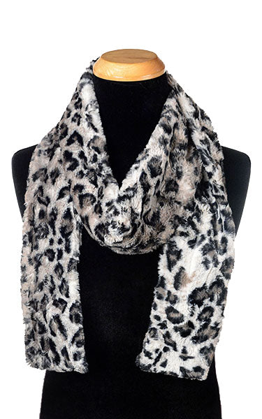 Men’s Product shot on mannequin of Classic Scarf | Savannah Cat animal print Faux Fur | Handmade by Pandemonium Millinery Seattle, WA USA