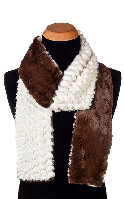 Men&#39;s Skinny Scarf in Plush Faux Fur in Falkor with Cuddly Chocolate | Handmade in Seattle WA | Pandemonium Millinery