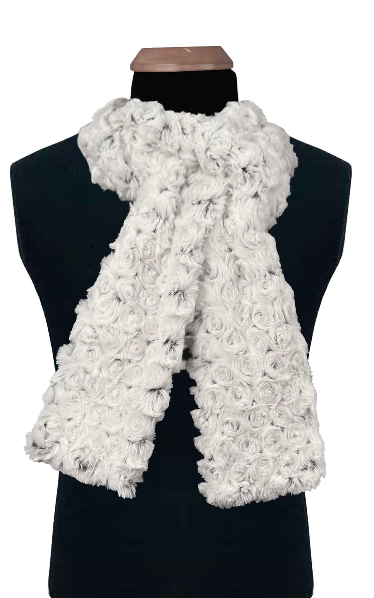 Men's Skinny Scarf | Rosebud Faux Fur in Black | handmade in Seattle WA USA by Pandemonium Millinery