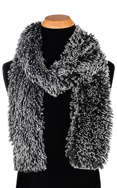 Men's Classic Skinny Scarf | Silver Tipped Fox in Black Faux Fur | handmade Seattle WA USA by Pandemonium Millinery