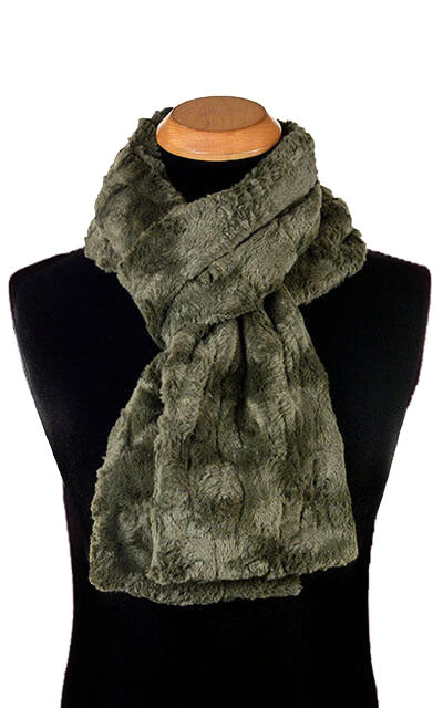 Men's Standard Scarf in Cuddly Faux Fur in Army Green | Handmade in Seattle WA | Pandemonium Millinery