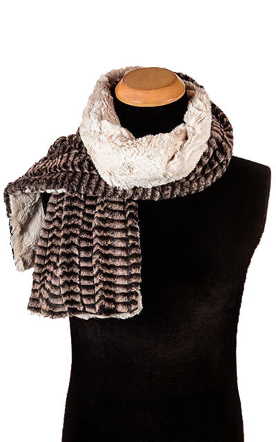 Men's Classic Standard Scarf in 8mm Luxury Faux Fur in Sepia with Cuddly Sand | Handmade in Seattle WA | Pandemonium Millinery