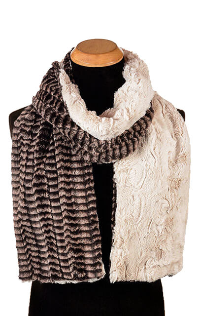 Men's Classic Scarf in 8mm Luxury Faux Fur in Sepia with Cuddly Sand | Handmade in Seattle WA | Pandemonium Millinery