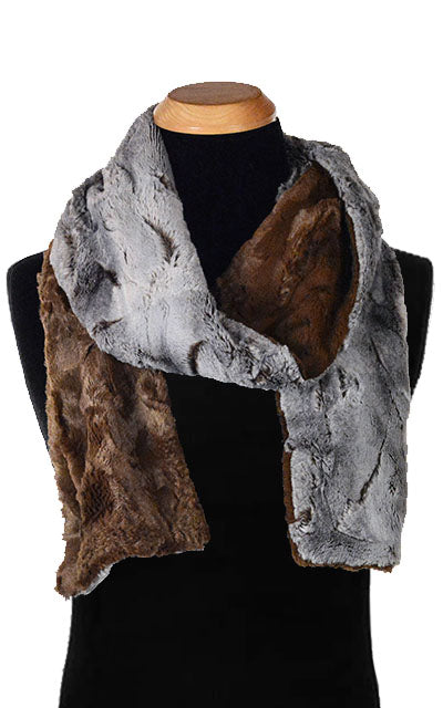 Men’s Product shot on mannequin of Classic Two-tone Scarf | Giant’s Causeway with Cuddly Chocolate Faux Fur | Handmade by Pandemonium Millinery Seattle, WA USA