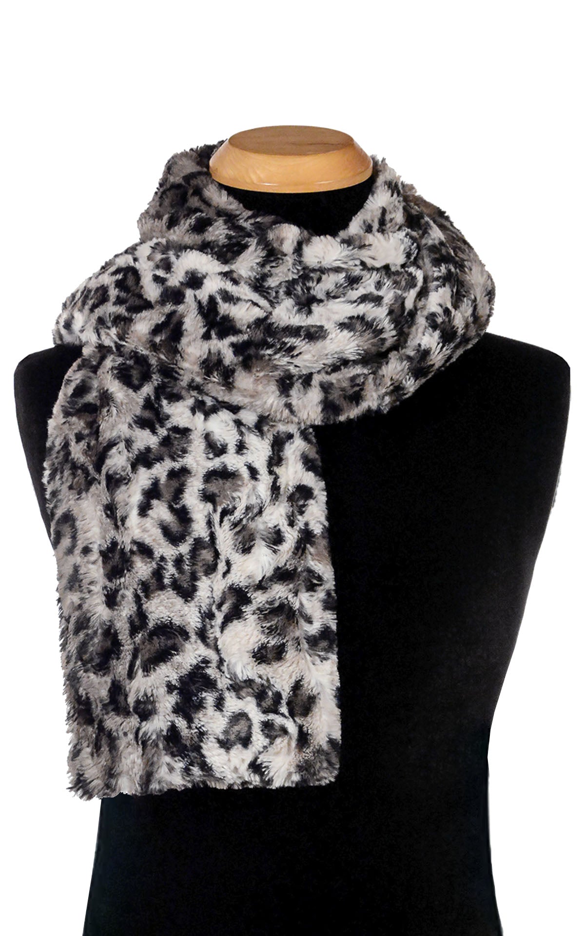 Men’s Product shot on mannequin of Classic Scarf | Savannah Cat animal print Faux Fur | Handmade by Pandemonium Millinery Seattle, WA USA