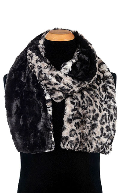 Men's Classic Standard Scarf | Luxury Faux Fur in Savannah Cat in Gray with Cuddly Black | Handmade Seattle, WA, USA by Pandemonium Millinery