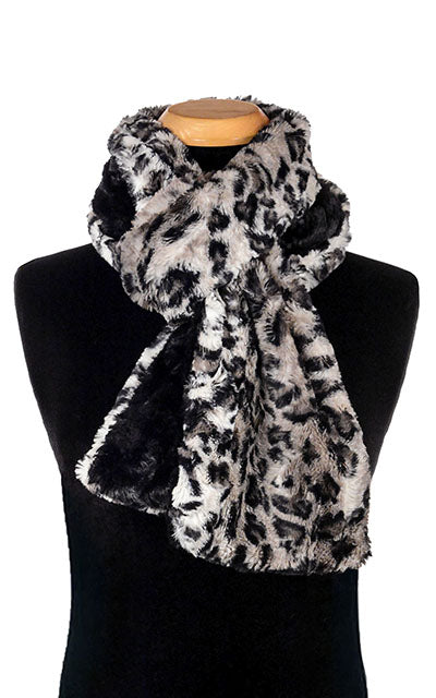 Men's Standard Two Tone Scarf | Luxury Faux Fur in Savannah Cat in Gray with Cuddly Black | Handmade Seattle, WA, USA by Pandemonium Millinery
