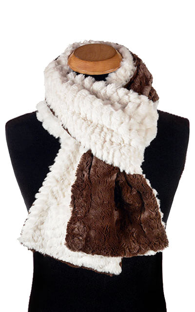 Men's Classic Standard Scarf in Plush Faux Fur in Falkor with Cuddly Chocolate | Handmade in Seattle WA | Pandemonium Millinery