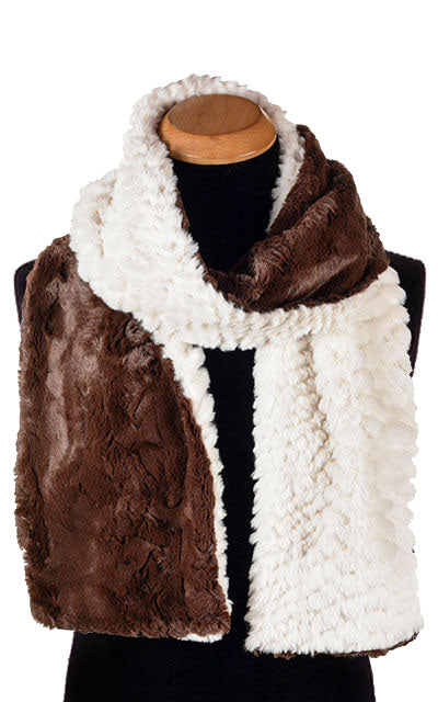 Men's Classic Standard Scarf in Plush Faux Fur in Falkor with Cuddly Chocolate | Handmade in Seattle WA | Pandemonium Millinery