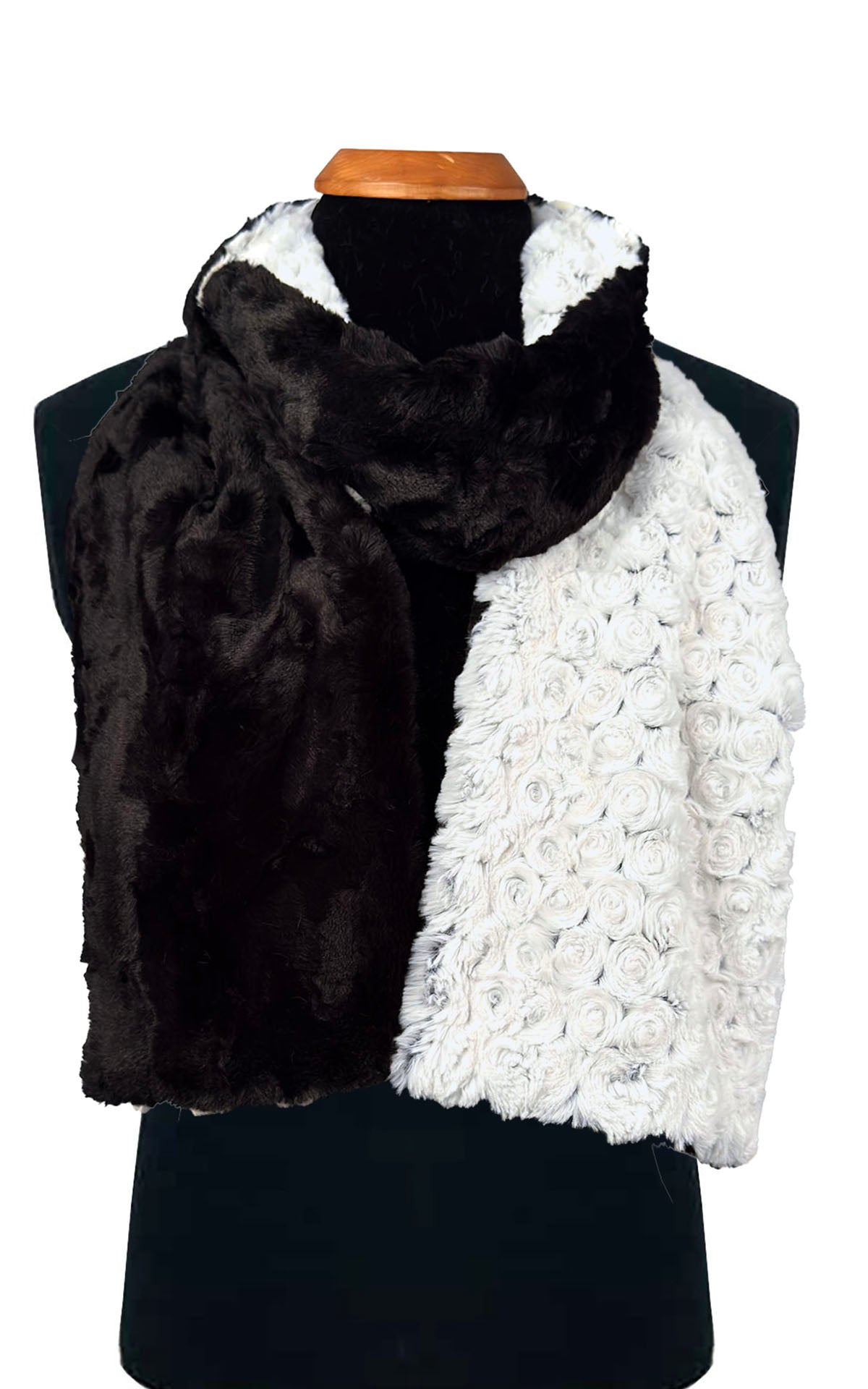 Men's Classic Scarf | Rosebud Faux Fur in Black with Cuddly Black | handmade in Seattle WA USA by Pandemonium Millinery