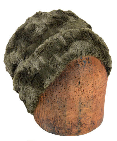 Men's Cuffed Pillbox | Cuddly Faux Fur in Army Green | handmade Seattle, WA USA by Pandemonium Millinery