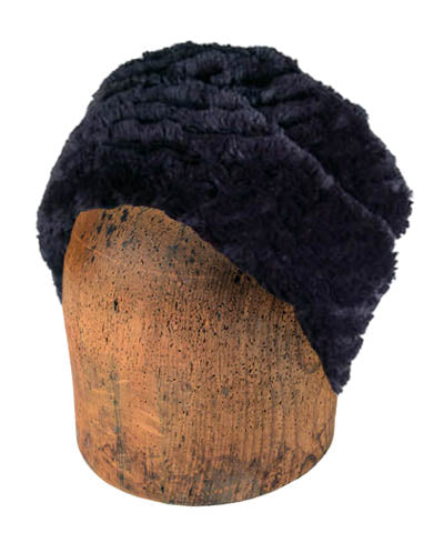 Men's Cuffed Pillbox Solid | Desert Sand in Midnight, Black Faux Fur | Handmade in Seattle WA | By Pandemonium Seattle