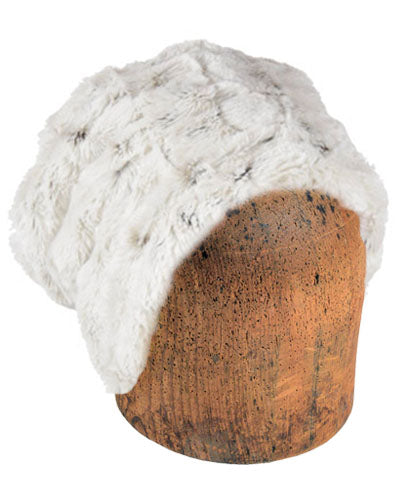 Men's Cuffed Pillbox Hat, Reversible solid Luxury Faux Fur in Winters Frost Lined by Pandemonium Millinery