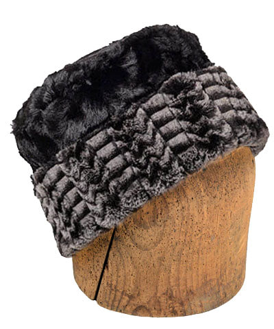 Men's Cuffed Pillbox, Reversible two tone Hat Luxury Faux Fur in 8mm in Black and White Lined with Cuddly Fur in Black by Pandemonium Millinery