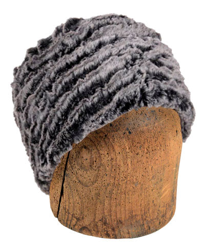 Men's Cuffed Pillbox Solid | Desert Sand in Charcoal Faux Fur | Handmade in Seattle WA | By Pandemonium Seattle