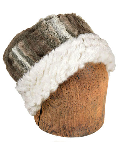 Men&#39;s Cuffed Pillbox Hat, Reversible two tone Plush Faux Fur in Willows Grove Lined with Plush Fur in Falkor by Pandemonium Millinery