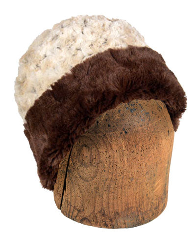 Men's Two-Tone Cuffed Pillbox | Rosebud Faux Fur in Brown | Handmade in Seattle WA by Pandemonium Millinery USA