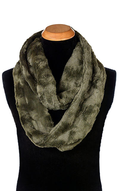 Men's Infinity Scarf - Cuddly Faux Fur in Army Green - by Pandemonium Seattle