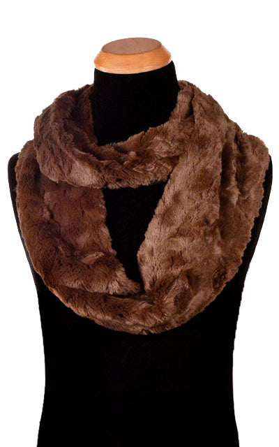 Men's Infinity Scarf - Cuddly Faux Fur in Chocolate - by Pandemonium Seattle
