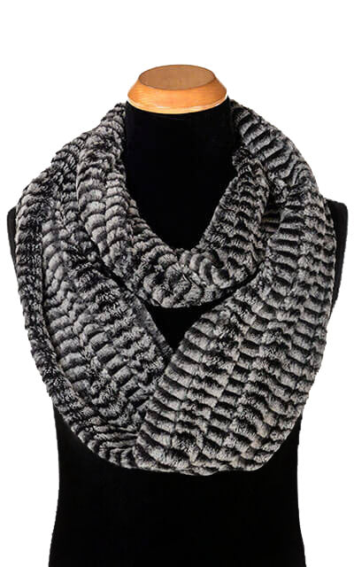 Men's Infinity Scarf Luxury Faux Fur in 8mm in Black & White by Pandemonium Millinery