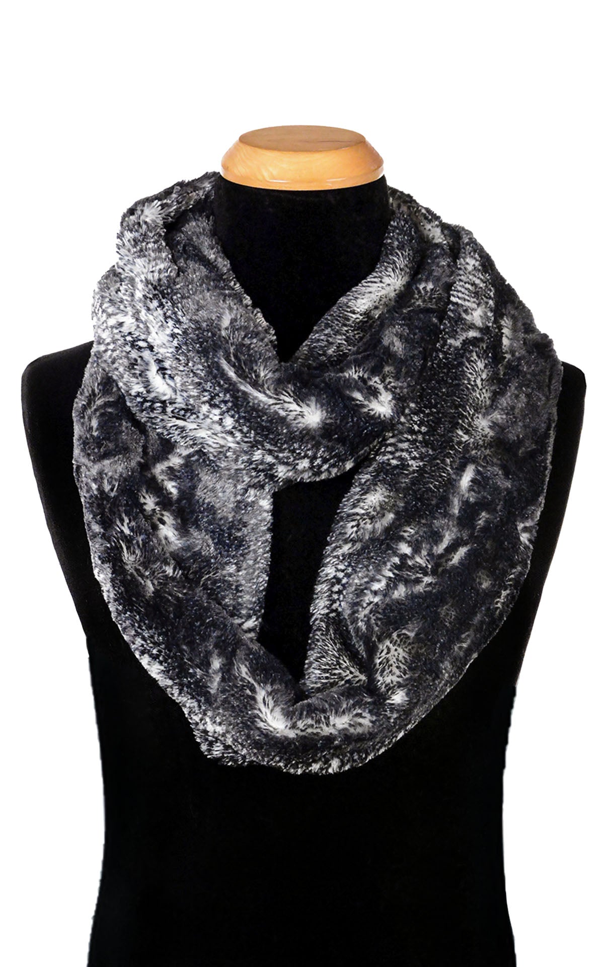 Men’s Infinity Loop Scarf | Black Mamba Snake Print in Black and Ivory | Handmade in Seattle WA | Pandemonium Millinery
