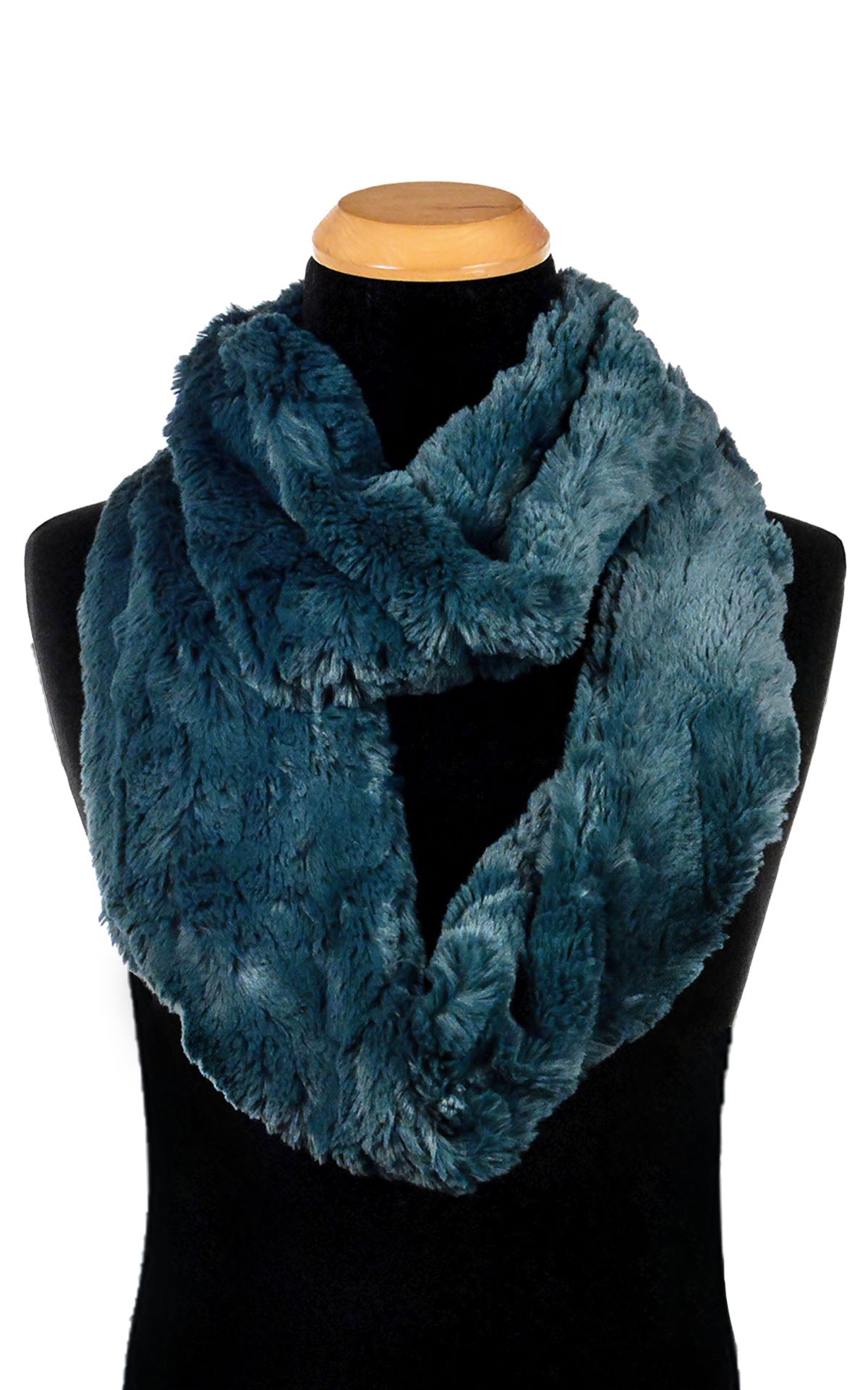 Product Men’s Infinity Loop Scarf | Peacock Pond Faux Fur, Blue / Teal | Handmade in Seattle WA | Pandemonium Millinery