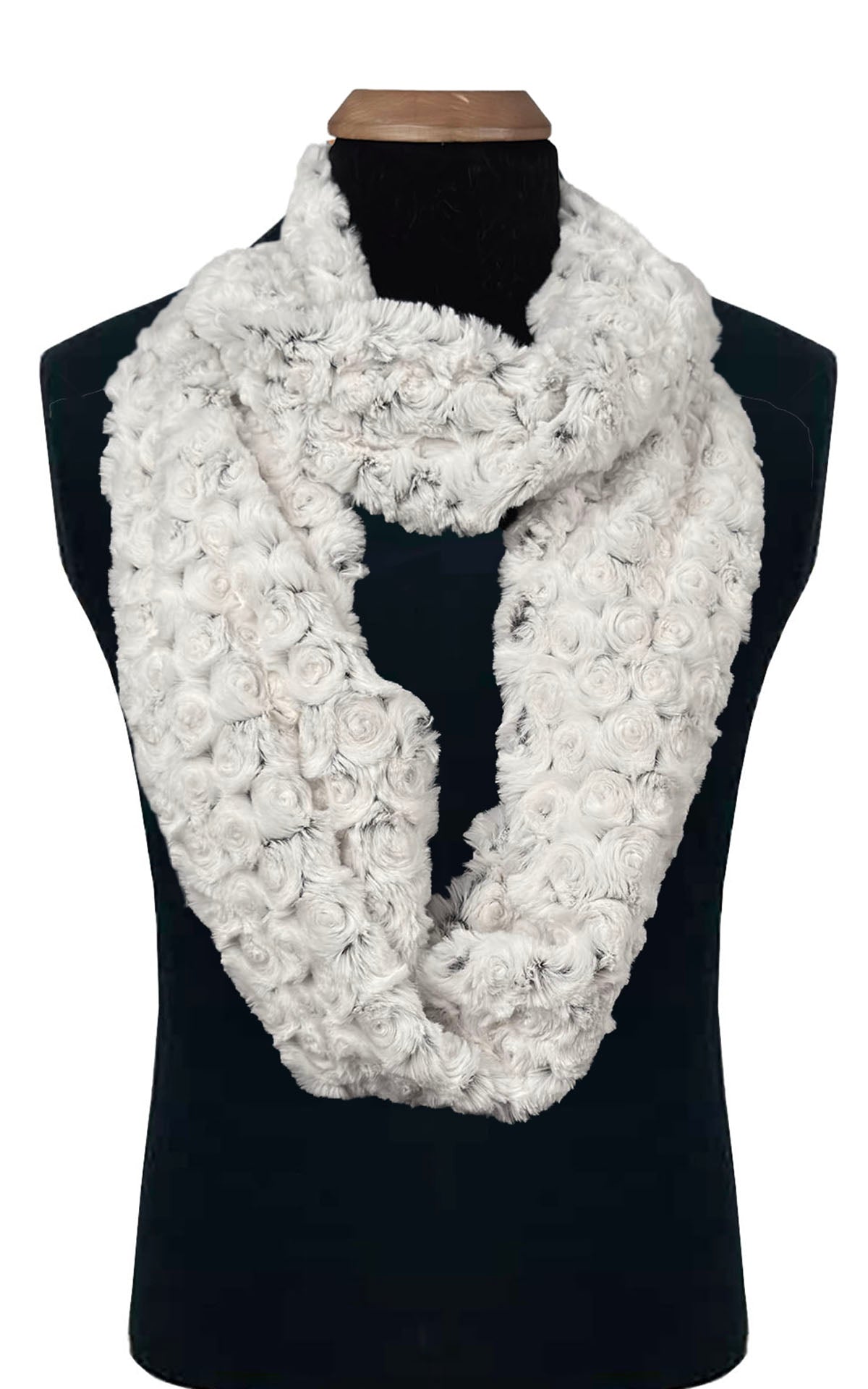 Men's Infinity Scarf | Rosebud Faux Fur in Black | handmade in Seattle WA USA by Pandemonium Millinery
