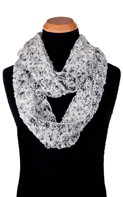 Men&#39;s Infinity Scarf | Rosebud Faux Fur in Black | handmade in Seattle WA USA by Pandemonium Millinery