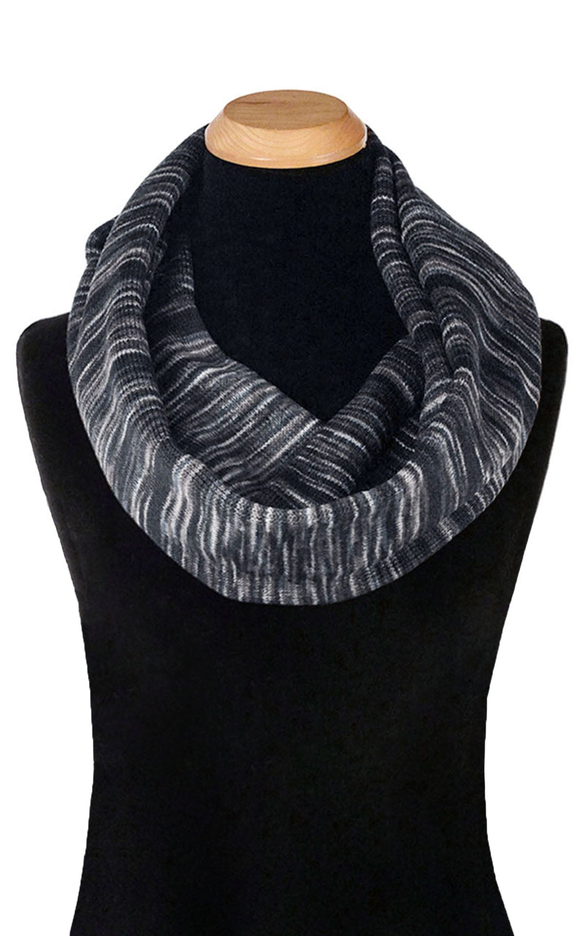 Men's Infinity Scarf on Mannequin | Blackberry Cobbler Sweet Stripes | Handmade in Seattle WA Pandemonium Millinery