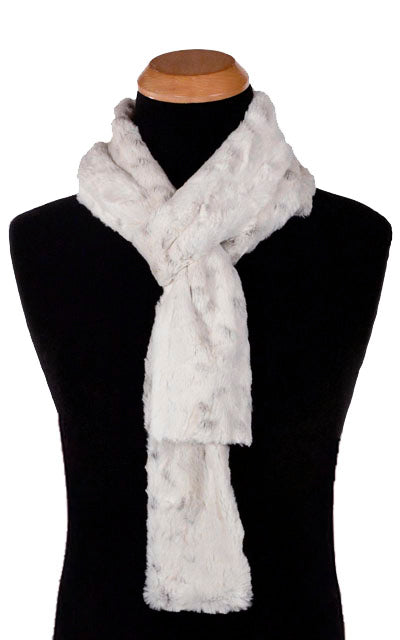 Men's Classic Skinny Scarf | Winter Frost White with Hints of Black Faux Fur | Handmade in the USA by Pandemonium Seattle
