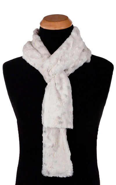 Men&#39;s Classic Skinny Scarf | Winter Frost White with Hints of Black Faux Fur | Handmade in the USA by Pandemonium Seattle