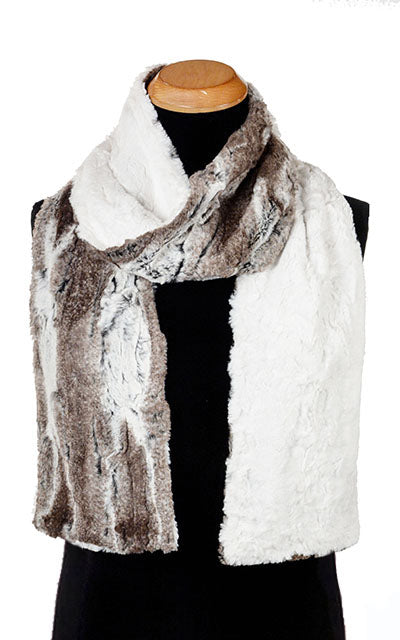 Men's Classic Scarf in Birch Luxury Faux Fur with Cuddly Ivory | Handmade in Seattle WA | Pandemonium Millinery