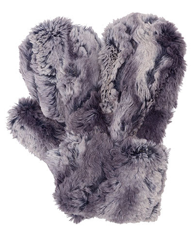 Men’s Product shot of Mittens. Gauntlets, Mitts | Muddy Waters, Brown tone faux fur | Handmade by Pandemonium Millinery Seattle, WA USA