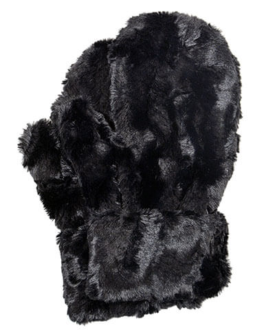 Mittens in Cuddly Faux Fur in Black by Pandemonium Seattle.