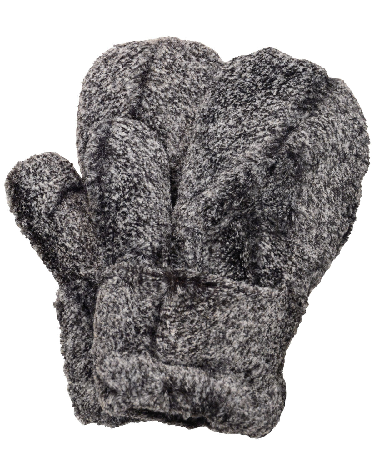 Men’s Product shot of Mittens. Gauntlets Mitts, | Nimbus, Salt & Pepper black and White Faux Fur | Handmade by Pandemonium Millinery Seattle, WA USA
