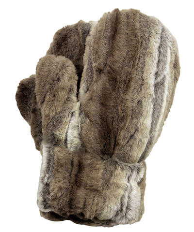 Women&#39;s Mittens in Willows Grove Faux Fur in with Cuddly Black Faux Fur Handmade in Seattle WA