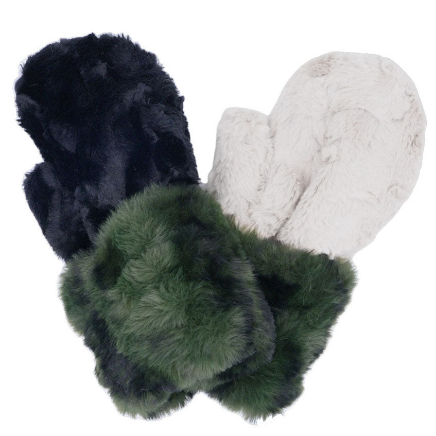 Mittens product shot in Royal Opulence in Black Pine with Cuddly Black reverses to Sand by Pandemonium Seattle. Handmade in America.