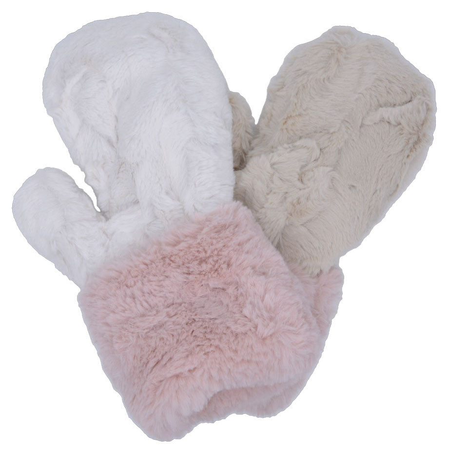 Product shot in Mittens Royal Opulence in Rosé by Pandemonium Seattle. Handmade in Seattle.