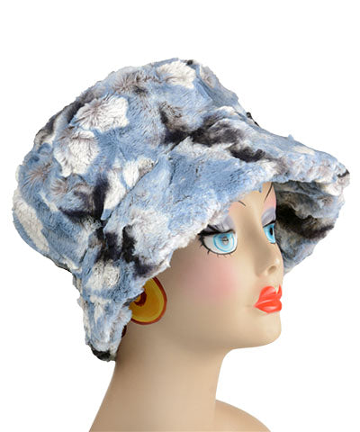 Molly Hat in White Water with brim down by Pandemonium Millinery. Handmade in Seattle, WA USA.