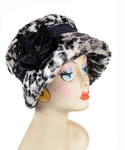 Molly Hat Style - Luxury Faux Fur Savannah Cat in Gray Handmade by Pandemonium Seattle