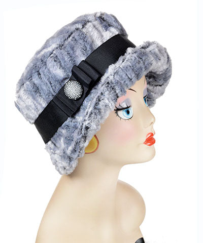 Molly Bucket Hat in Glacier Bay Luxury Faux Fur with Oyster Button Trim | Handmade in Seattle WA | Pandemonium Millinery