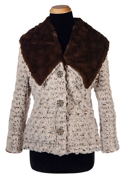 Norma Jean in Rosebud Brown Faux Fur with Embossed Buttons Handmade in USA by Pandemonium Seattle