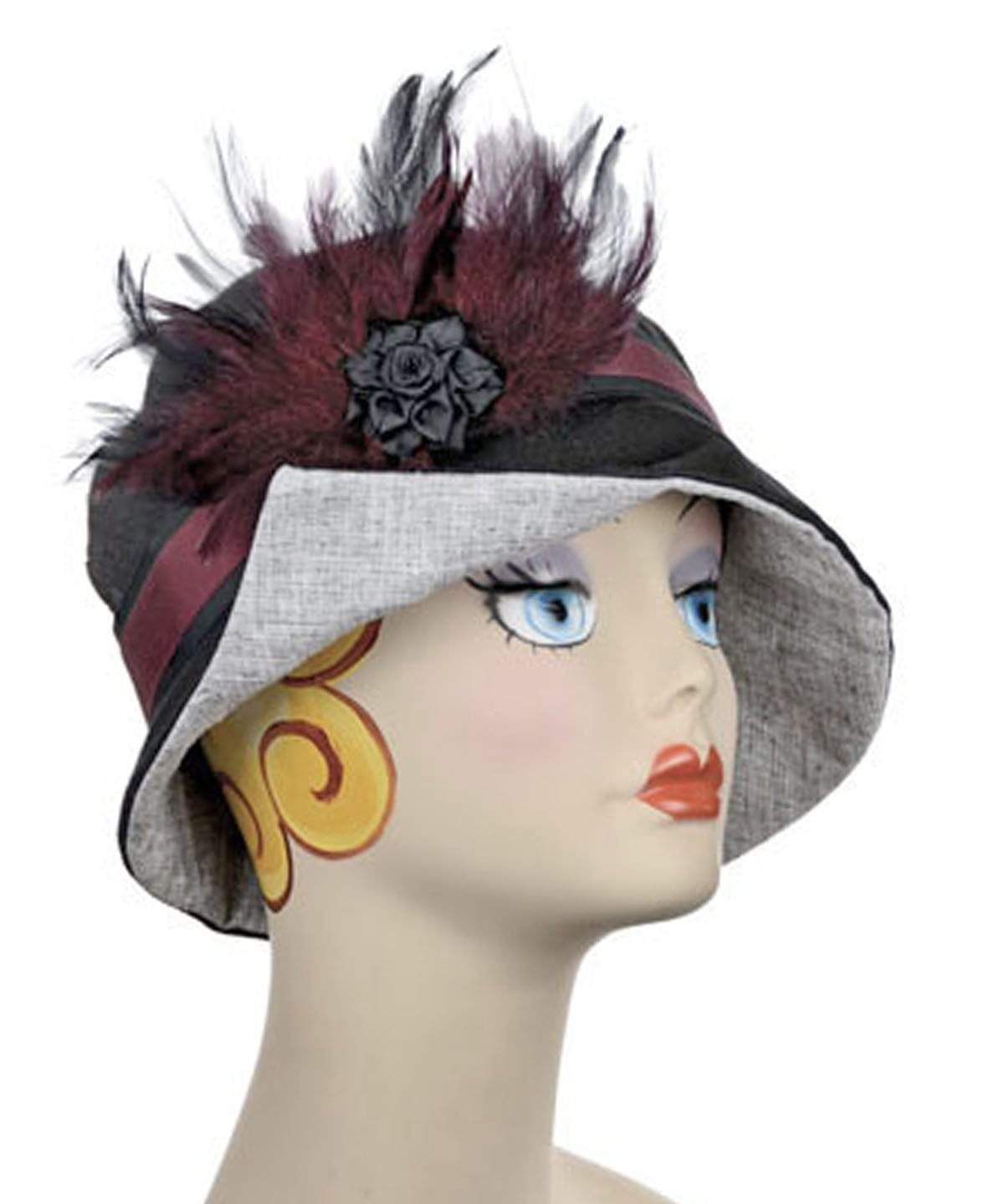 Pandemonium Millinery Abigail Hat Style  - Linen in Black with Metallic Silver Linen Hats