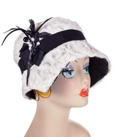 Abigail Style Hat - Luxury Faux Fur in Winters Frost with Black Faux Suede