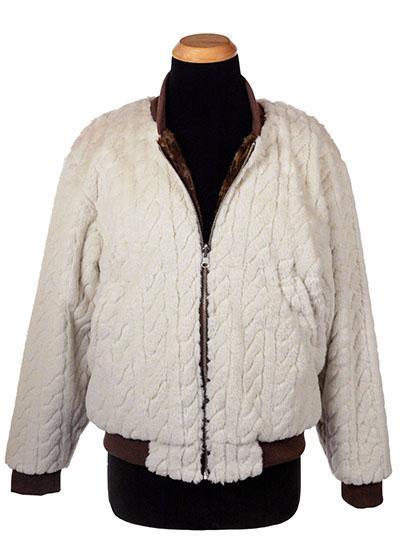 Unzipped Amelia Bomber Jacket in Marshmallow Twist Luxury Faux Fur with Chocolate Faux Fur| Handmade in Seattle WA| Pandemonium Millinery